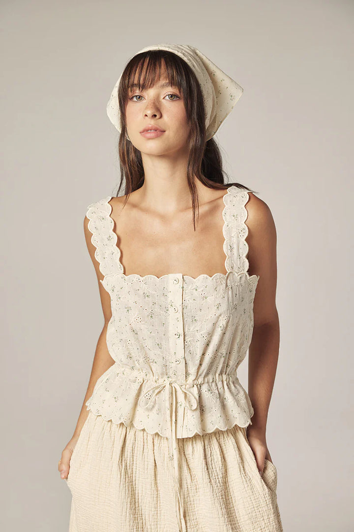 Amente – Scallop Lace Tie Top with Bandana in Cream and Sage