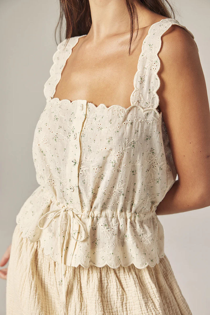 Amente – Scallop Lace Tie Top with Bandana in Cream and Sage