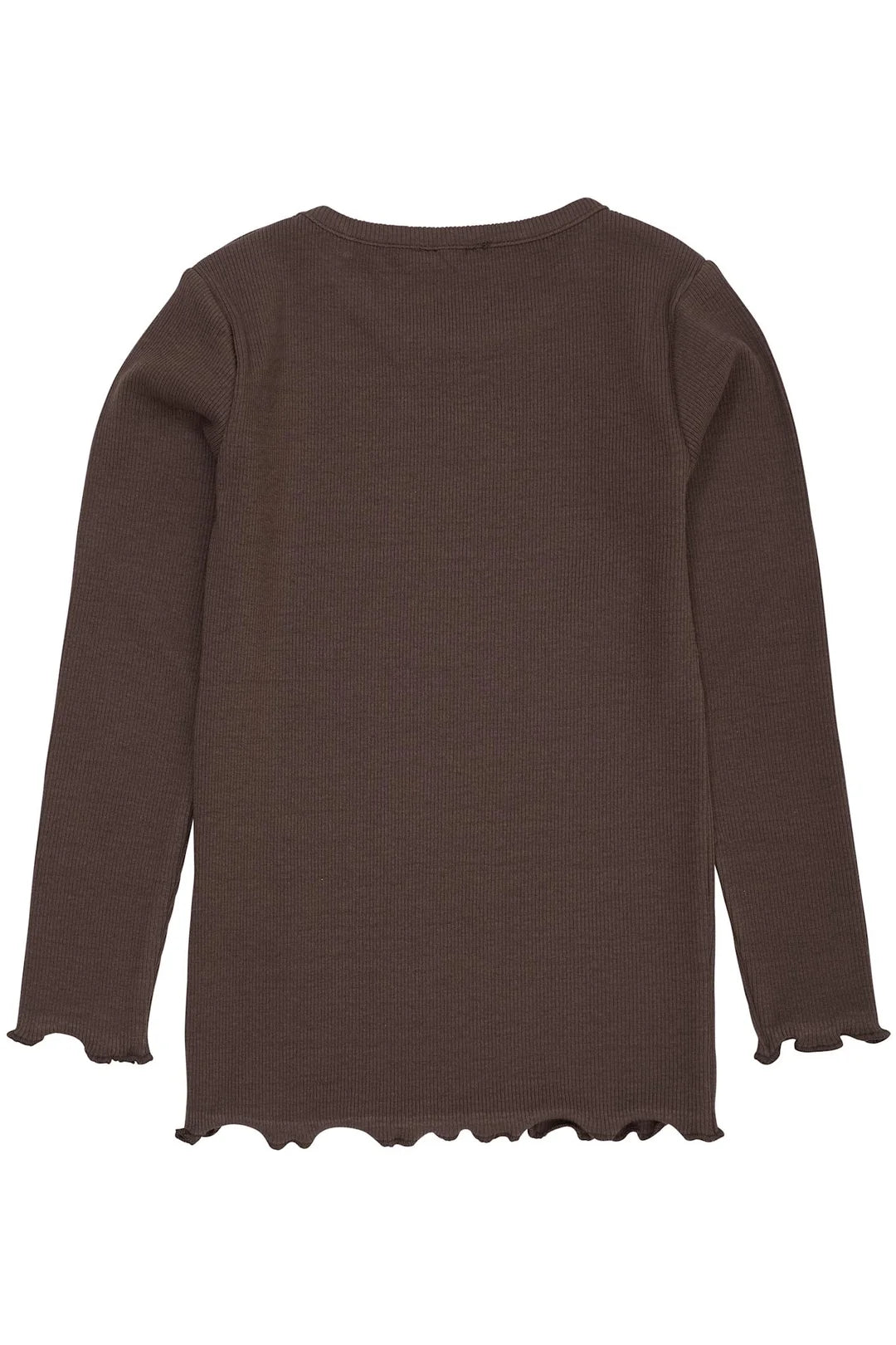 Copenhagen Colors- LS Ribbed Heart Detail Top in Dark Brown