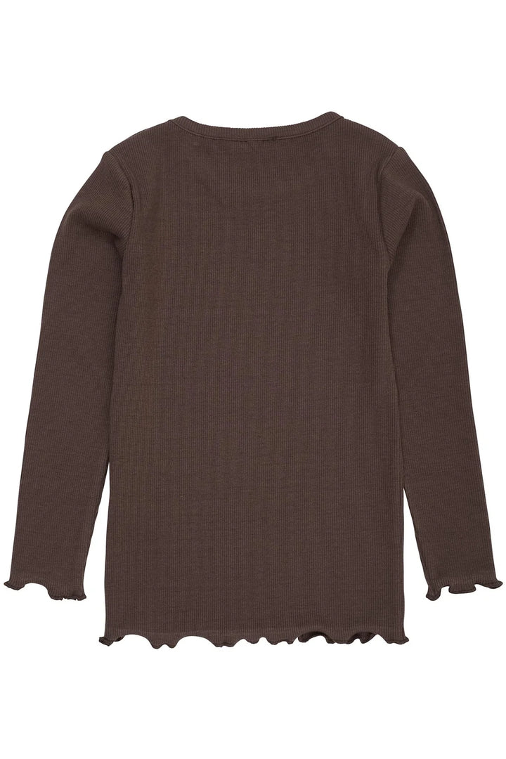 Copenhagen Colors- LS Ribbed Heart Detail Top in Dark Brown