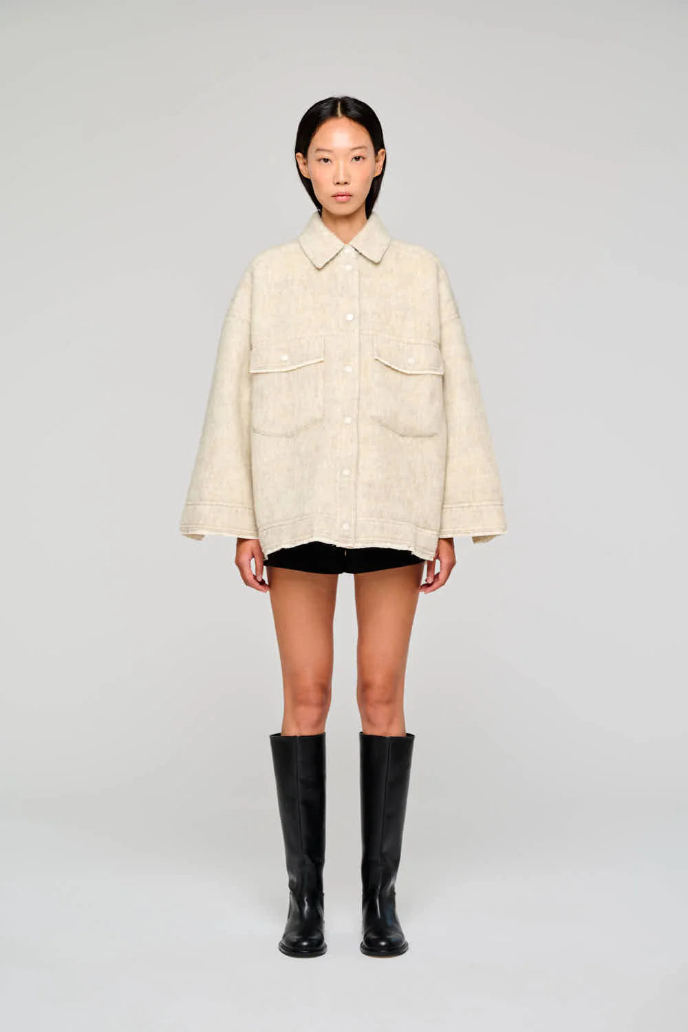 Oofwear - Short Button-Front Jacket in White Wool
