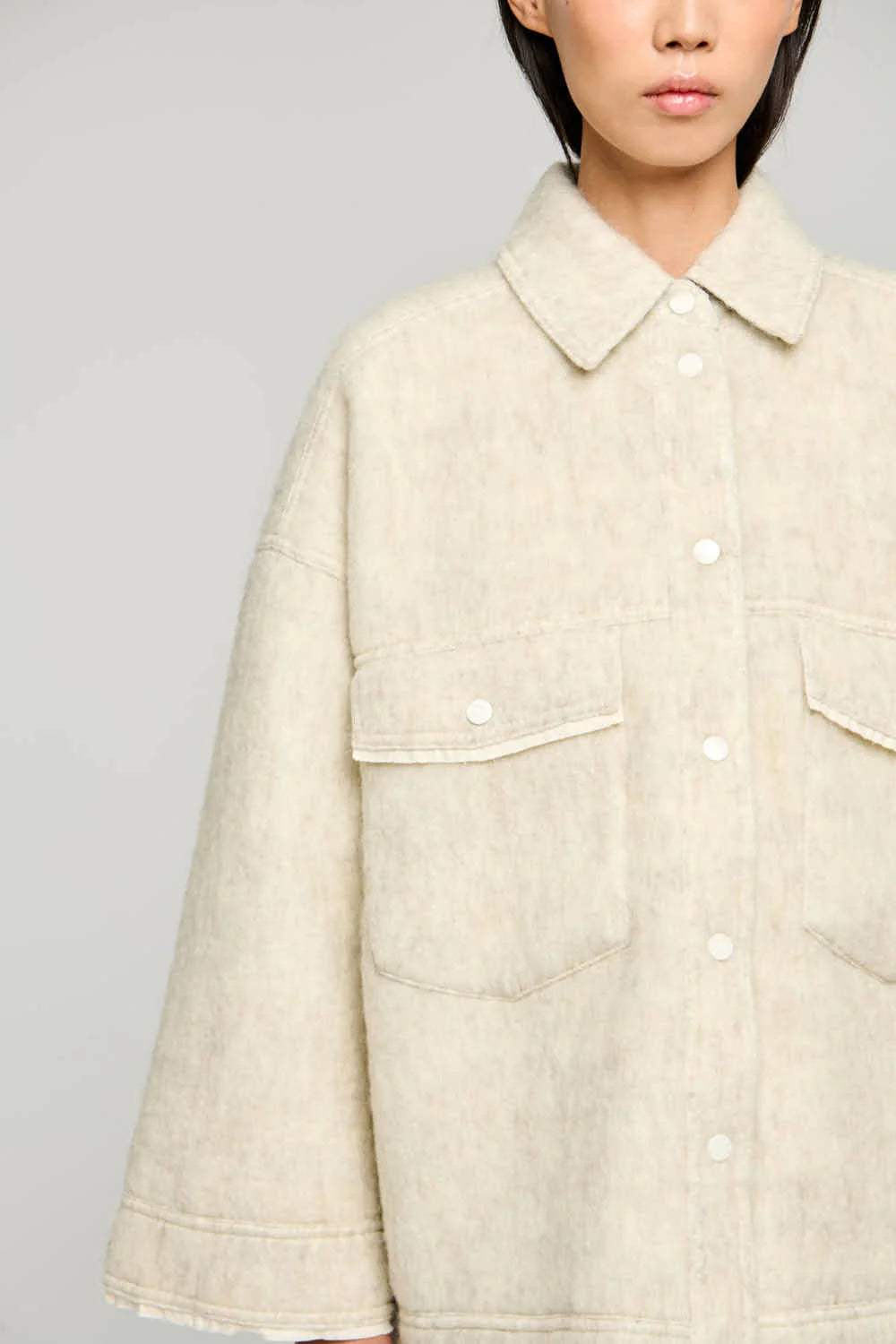 Oofwear - Short Button-Front Jacket in White Wool