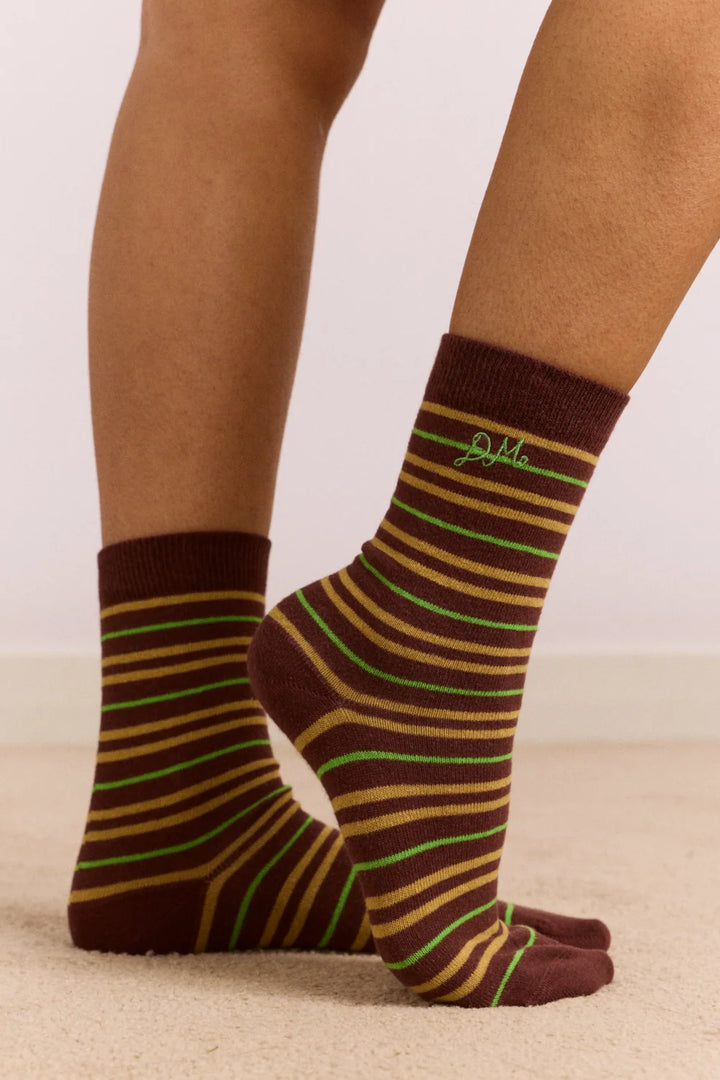 Damson Madder – Multi Stripe Socks in Chocolate and Lime