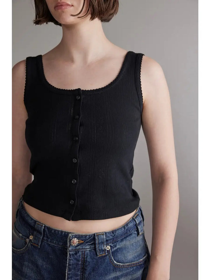 Amente – Button Knit Tank in Black