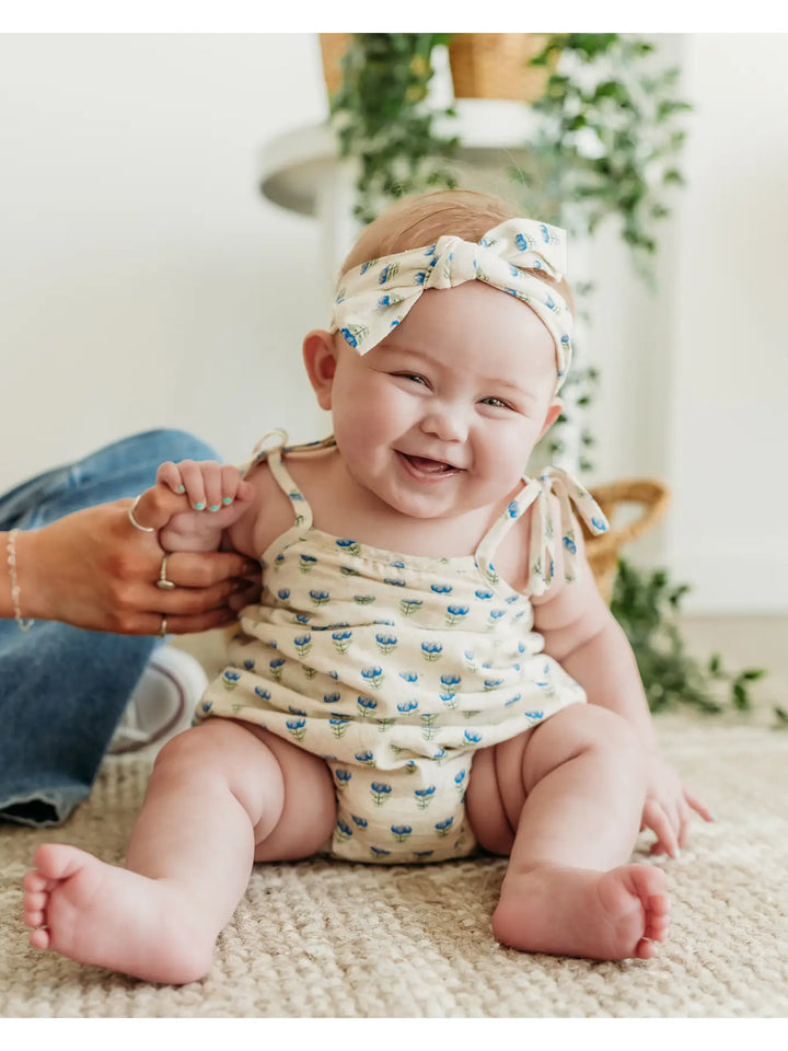 Organic Cotton Jaipur Linen Blend Bubble Baby Romper and Headband