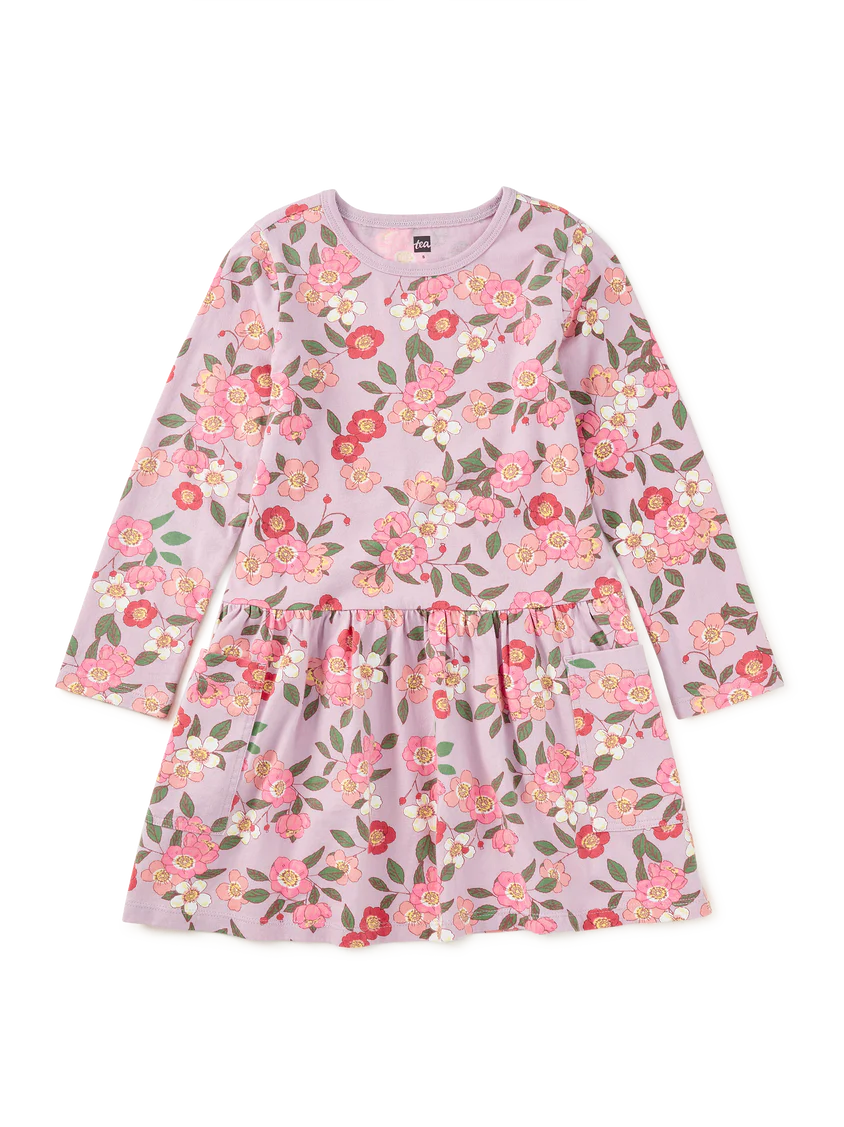 Tea Collection – Long Sleeve Pocket Dress in Rosa Canina