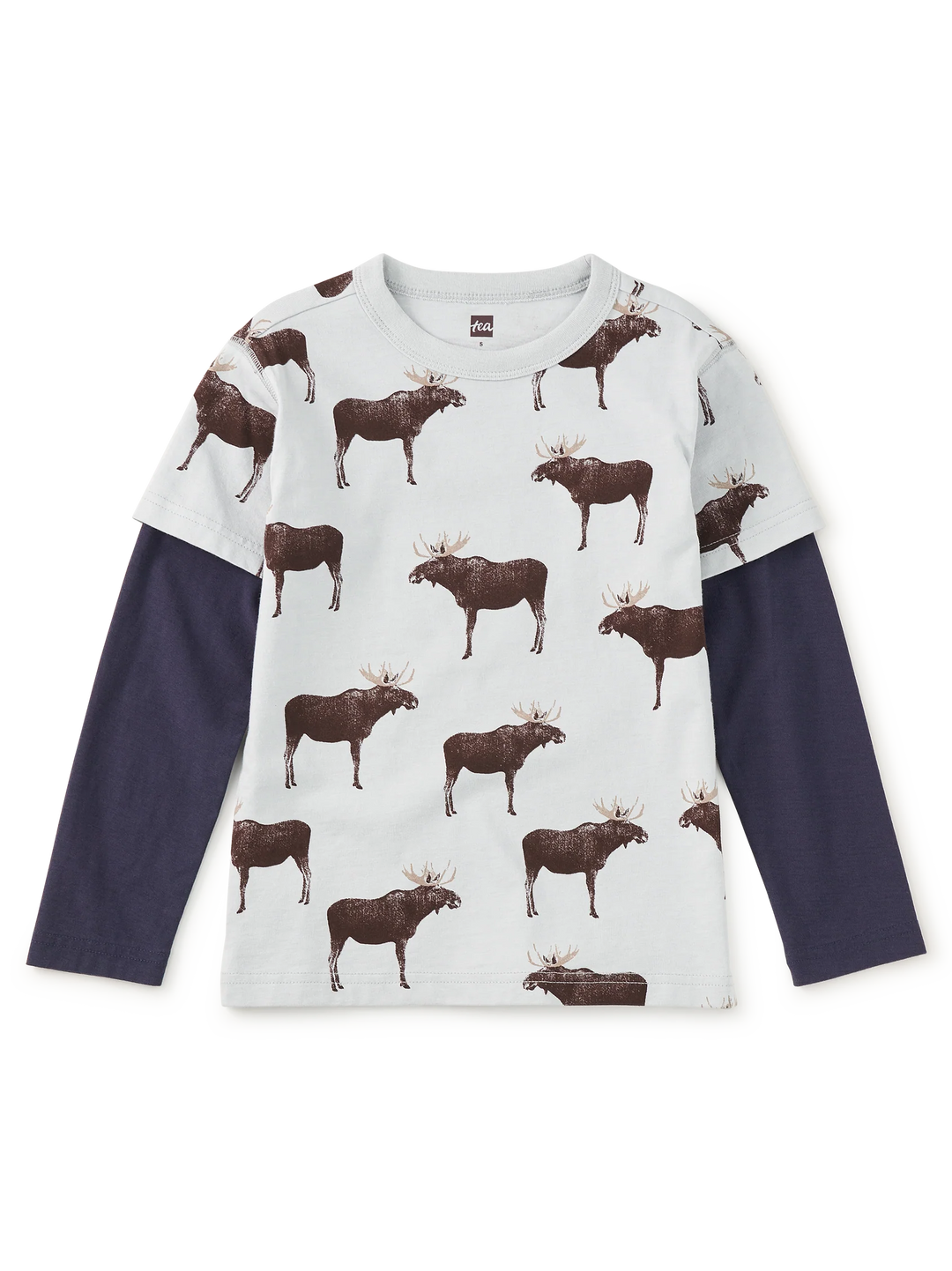 Tea Collection – Printed Layered Sleeve Tee in Moose Crossing