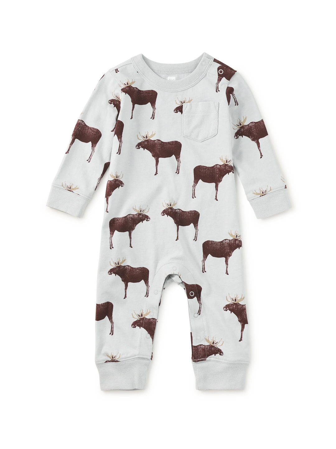 Tea Collection – Long Sleeve Pocket Baby Romper in Moose Crossing