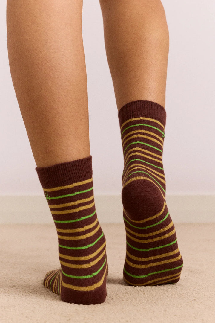Damson Madder – Multi Stripe Socks in Chocolate and Lime