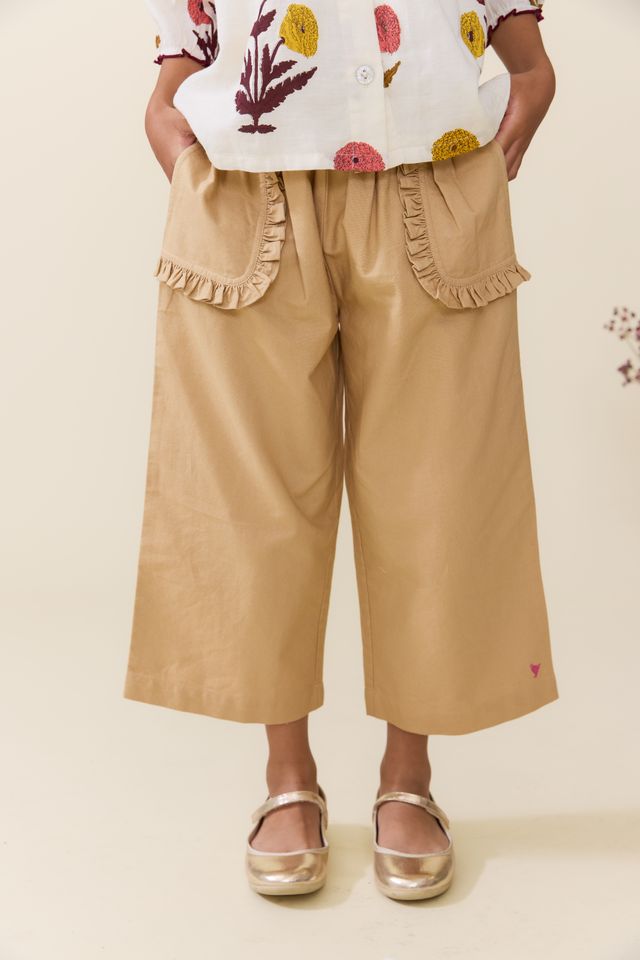 Pink Chicken – Girls Bailey Ruffle Pant in Khaki