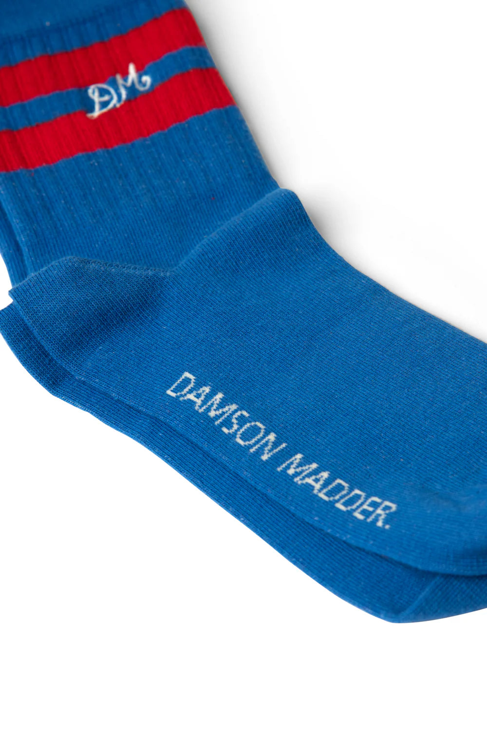 Damson Madder – Sporty Calf Length Socks in Blue and Red