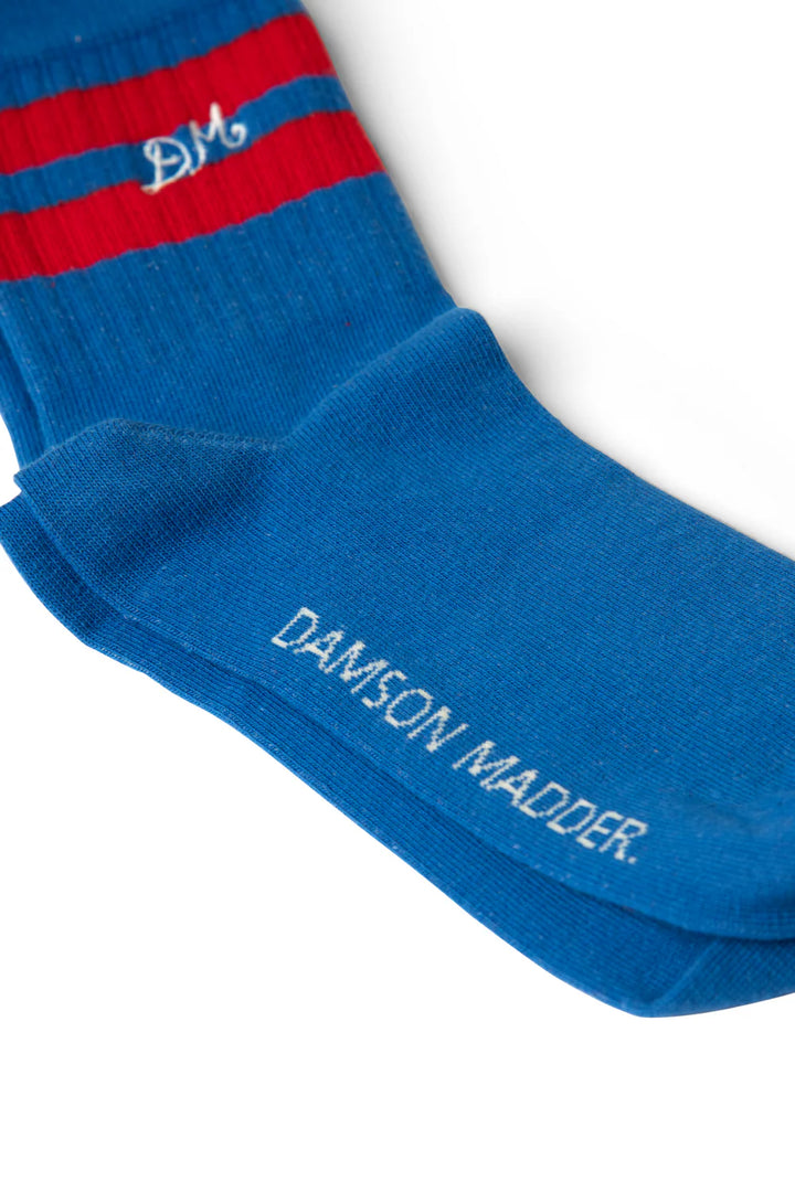 Damson Madder – Sporty Calf Length Socks in Blue and Red