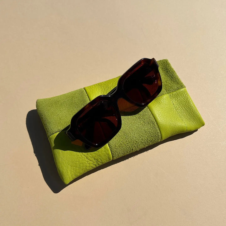 Primecut – Sunglasses Case in Chartreuse Checkered Leather