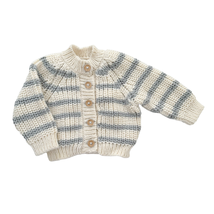 The Blueberry Hill - Rib Knit Stripe Cardigan in Bowie Grey