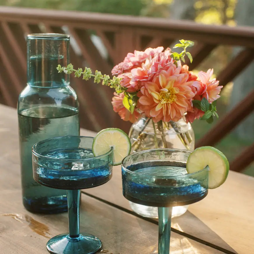 Creative Women - Handblown Hammered Coupe Cocktail Glass in Blue