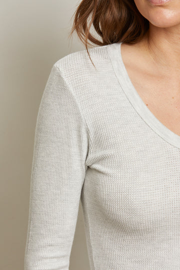 Perfect White Tee – Esme Brushed Waffle Long Sleeve Tee in Ash