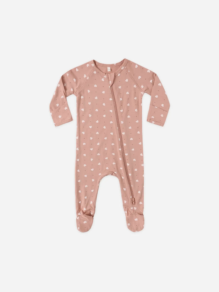 Quincy Mae – Bamboo Zip Footie in Pink Hearts