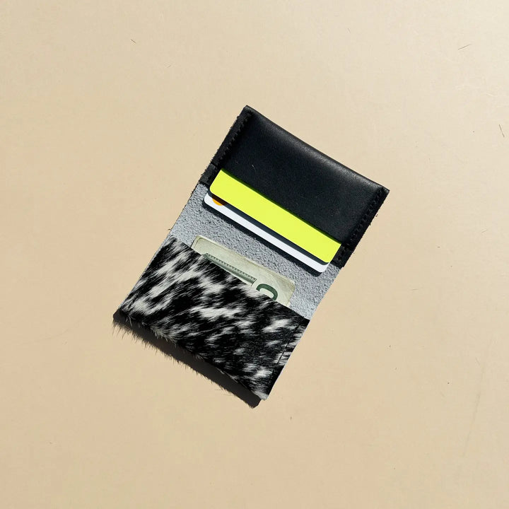 Primecut – Wallet in Leather + Cow Print Hair on Hide