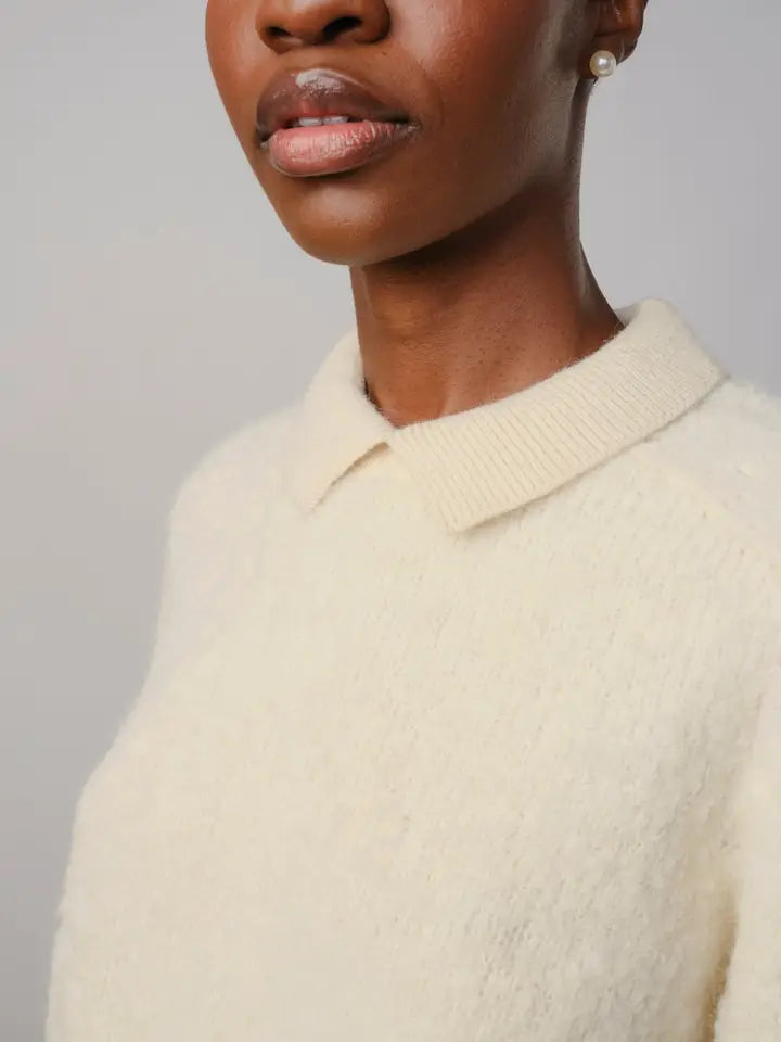 The Endery - The Ramona Boucle Polo Sweater in Calcite