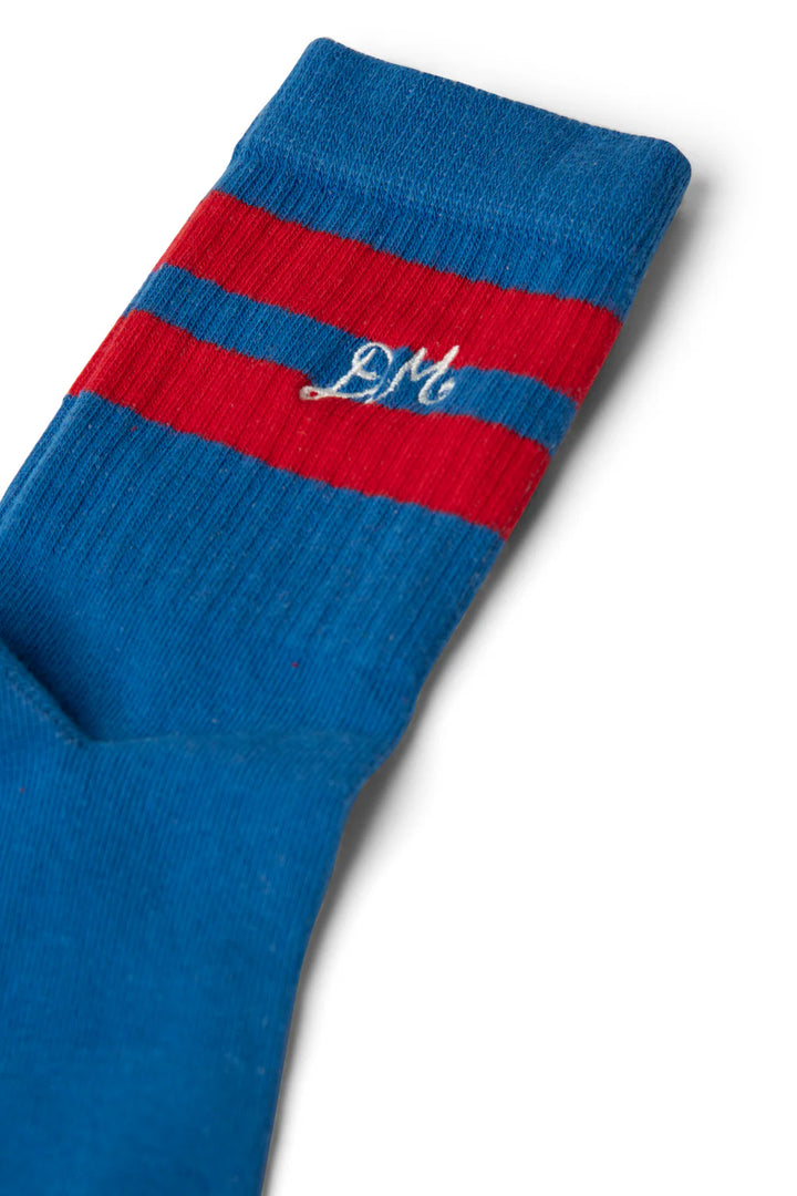 Damson Madder – Sporty Calf Length Socks in Blue and Red