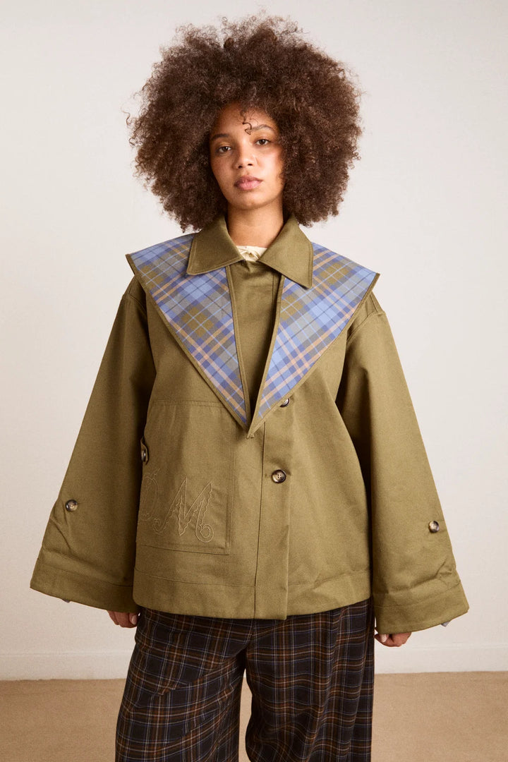 Damson Madder – Jerry Crop Trench Coat in Olive