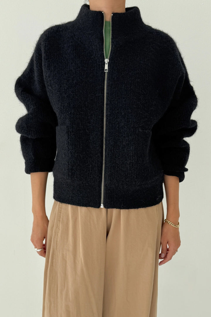 Le Bon Shoppe - Alpaca Zip Front Sweater Jacket in Black