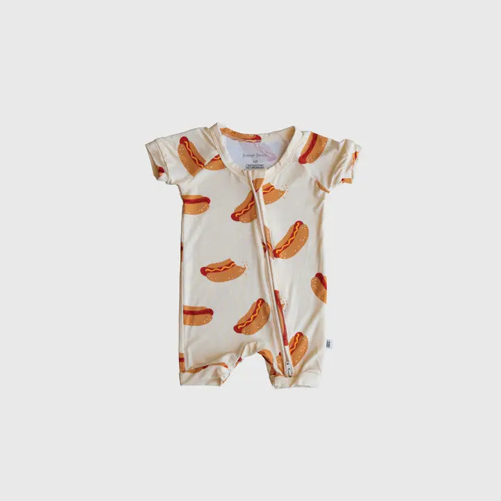 Forever French Baby - Shortie Bamboo Zip Onesie in Hot Dog
