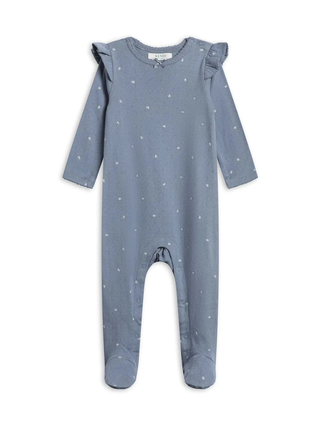 Colored Organics - Lucille Pointelle Ruffle Footed Romper in Macy Bluen