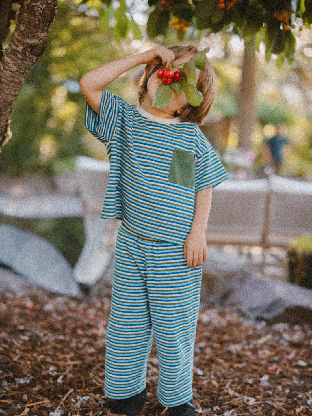 Winnie + Crew - Birdie Set in Elm Green Stripe