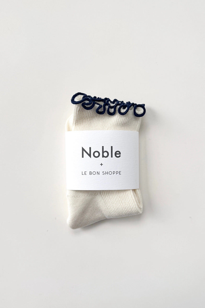 Le Bon Shoppe - Ruffled Modal Socks in White and Navy