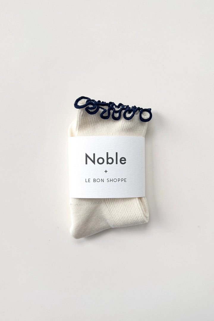 Le Bon Shoppe - Ruffled Modal Socks in White and Navy