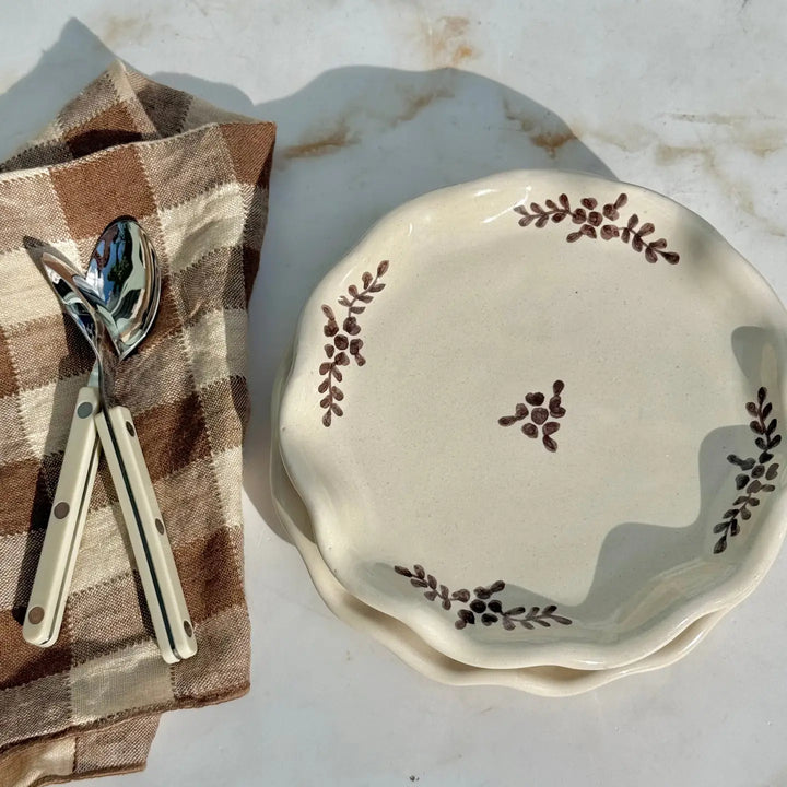 Villa Lua - Hand Painted Margot Dessert Plate in Brown Flowers