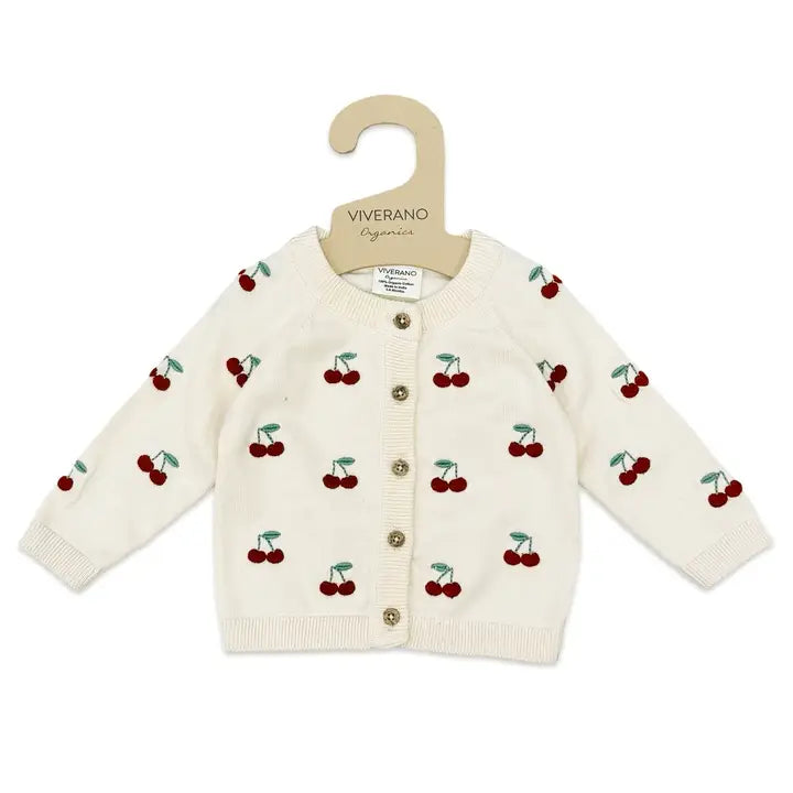 Viverano Organics – Cherry Embroidered Baby Cardigan