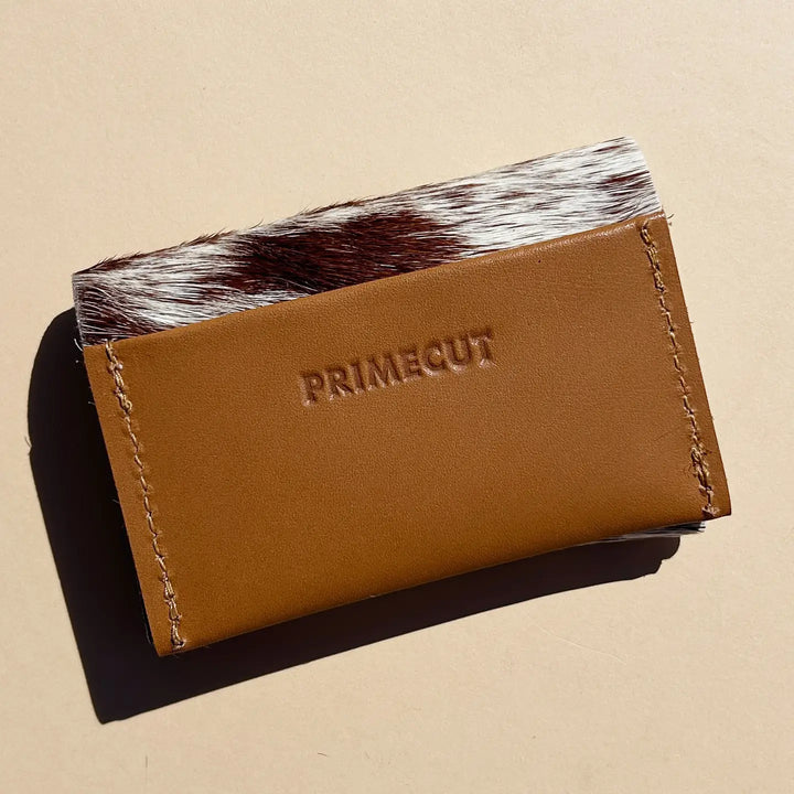 Primecut – Wallet in Leather + Caramel Speckled Hair on Hide