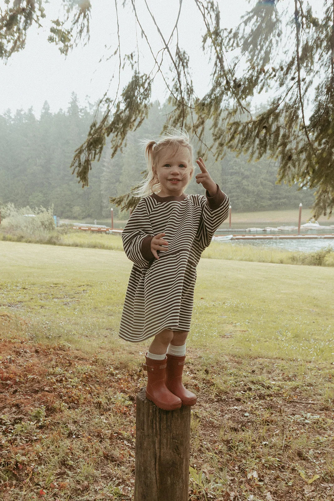 Winnie + Crew - Kelsey Dress in Turtledove Chocolate Stripe