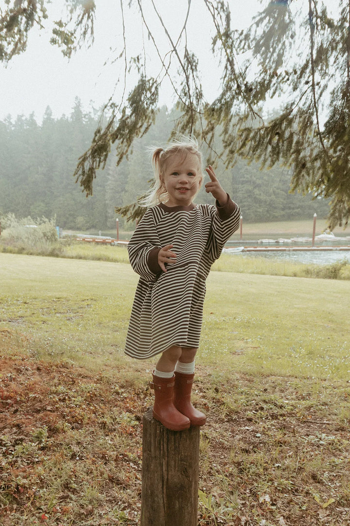 Winnie + Crew - Kelsey Dress in Turtledove Chocolate Stripe