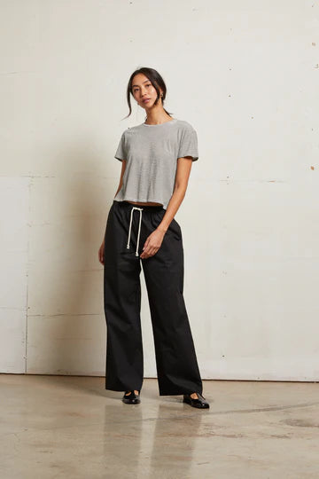 Perfect White Tee - Harley Boxy Crew in Ivory and Black Stripe