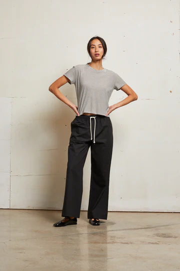 Perfect White Tee - Harley Boxy Crew in Ivory and Black Stripe
