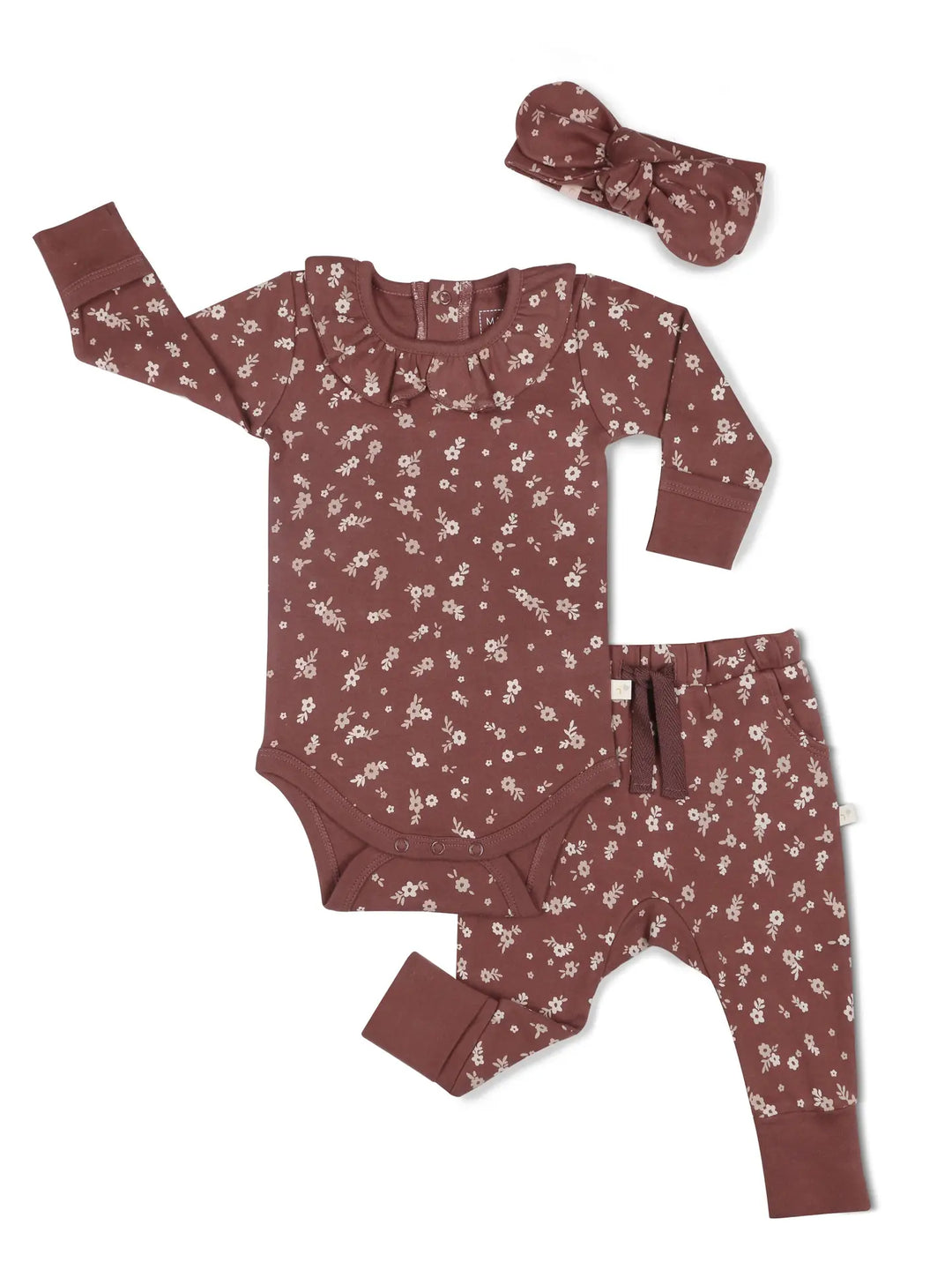 MakeMake Organics - Organic Ruffle Onesie + Pants Set in Winter Bloom