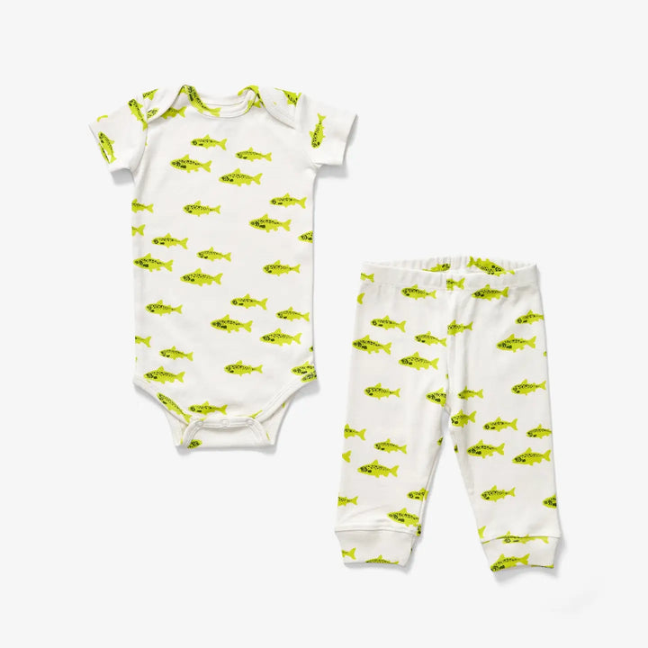 Lewis – Onesie and Pant Set in Salmon Chartreuse