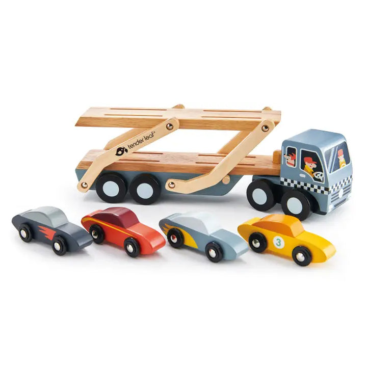 Tender Leaf Toys – Wooden Car Transporter + Cars