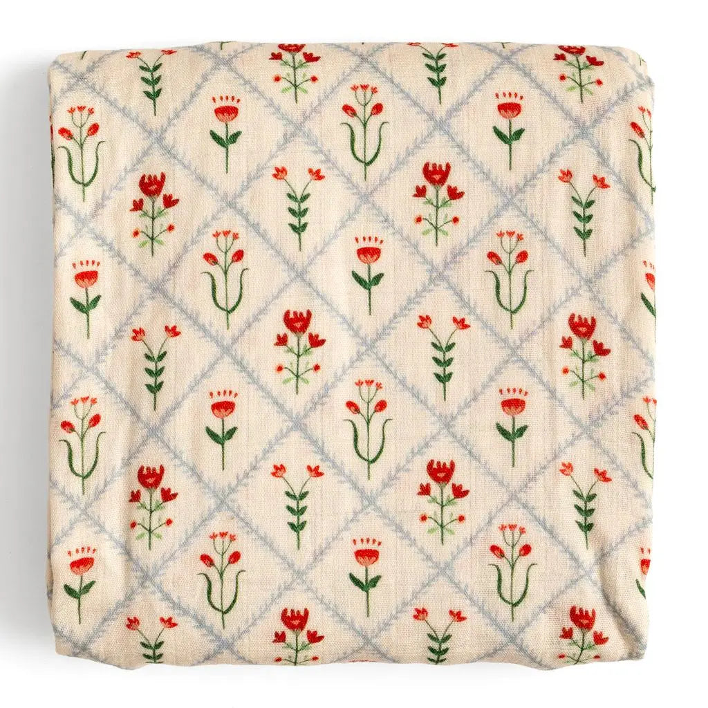One Canoe Two Paper Co - Floral Diamond Muslin Baby Swaddle Blanket