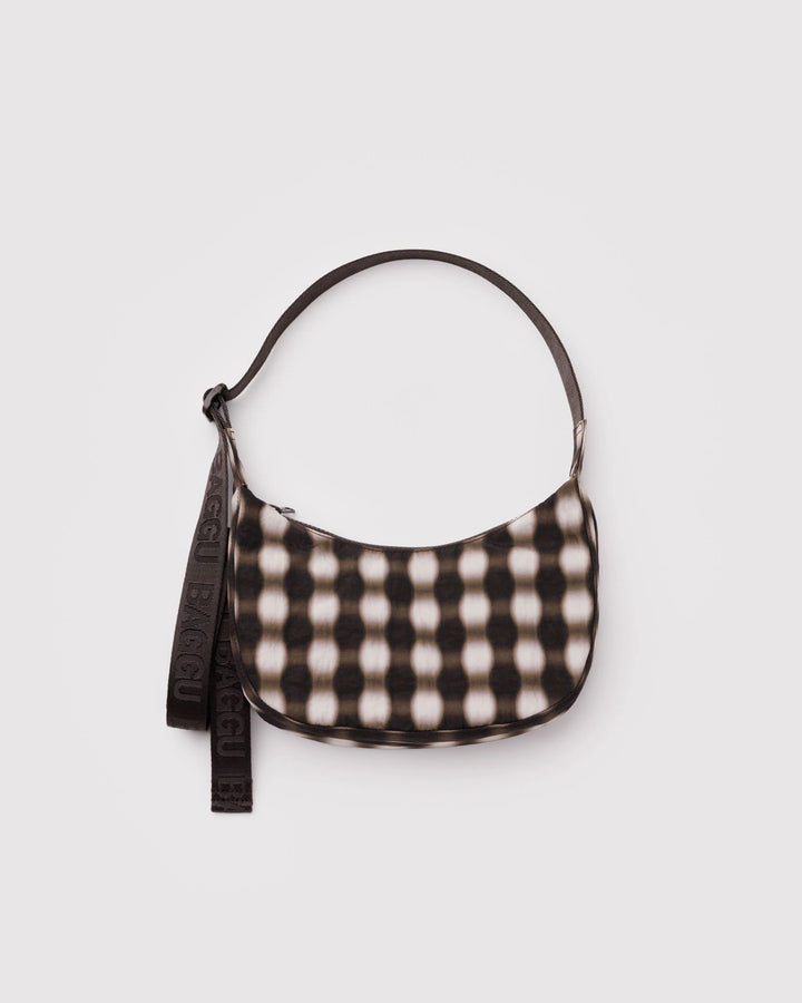 BAGGU - Small Nylon Crescent Bag in Blurred Gingham