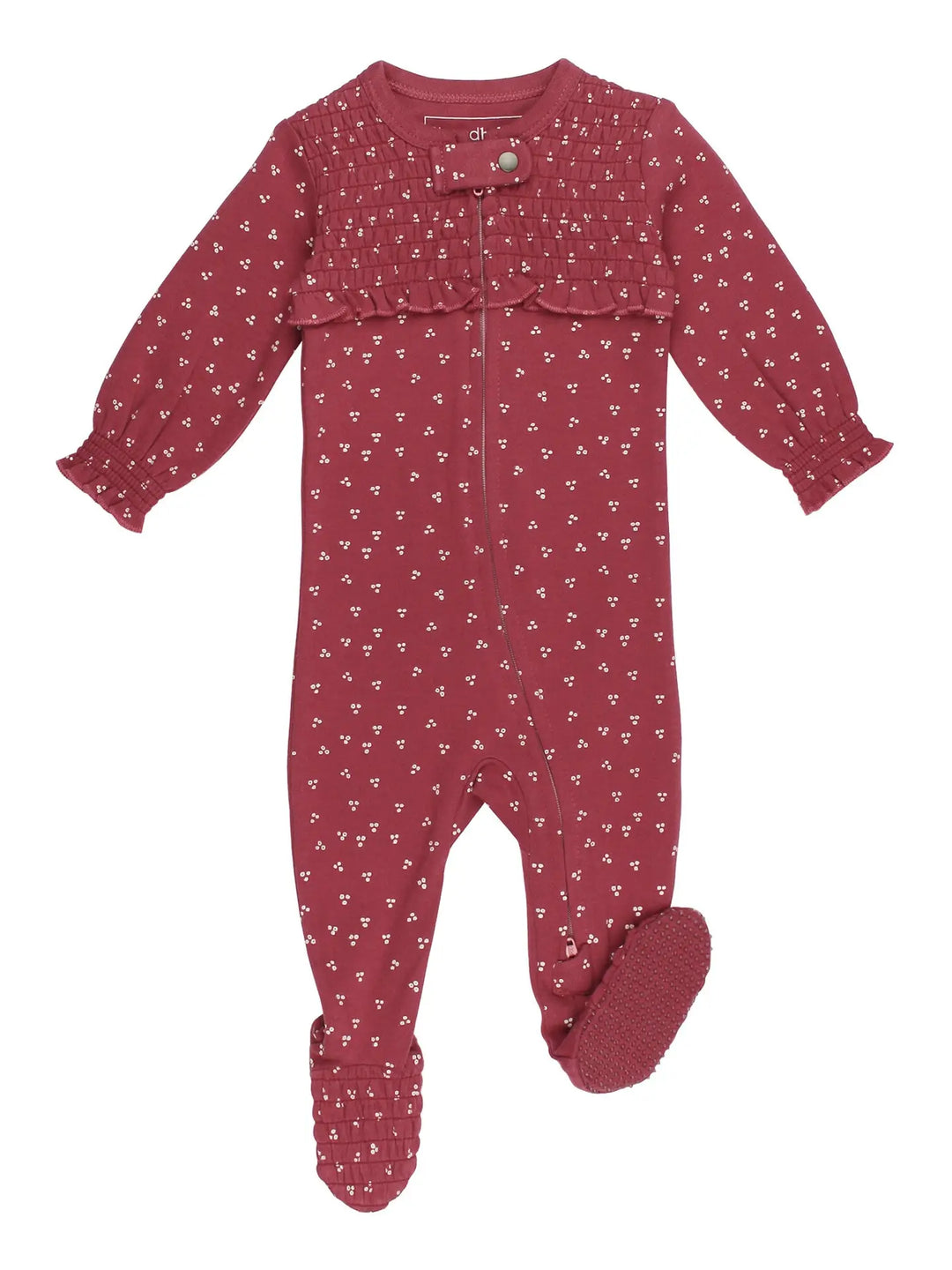 L'ovedbaby- Appleberry Dots Organic Smocked Zipper Footie