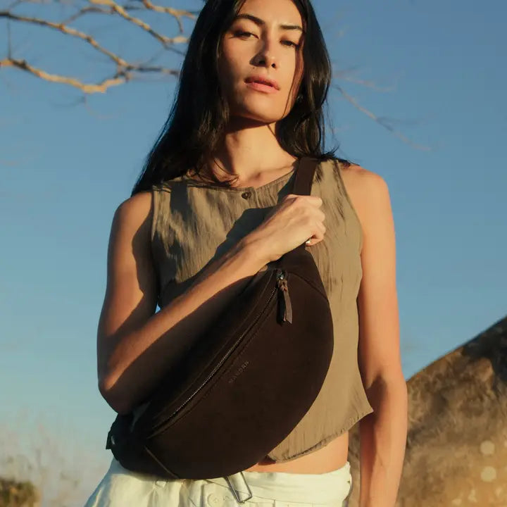 MANDRN - Atlas Suede Fanny Pack in Espresso