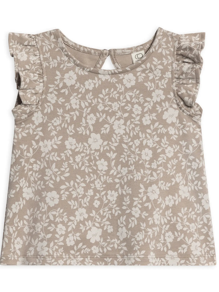 Colored Organics - Organic Ella Ruffle Sleeve Tank in Nicola Floral/Beige