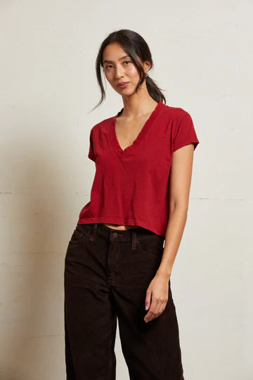 Perfect White Tee - Alanis Recycled V-Neck in Maple