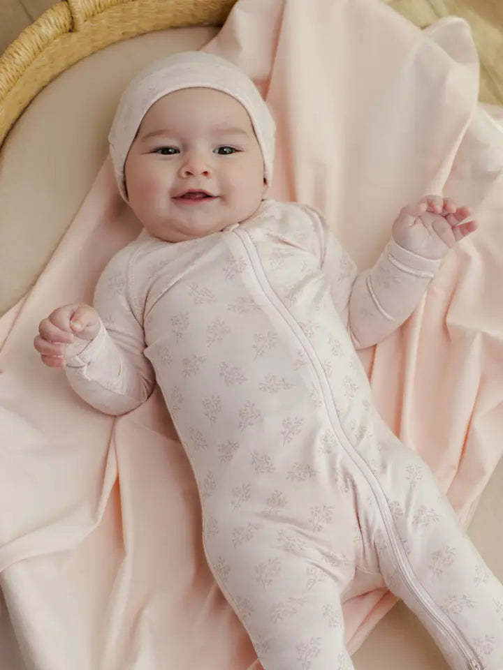 Quincy Mae - Modal Zip Footie Pajamas in Pink Blossom