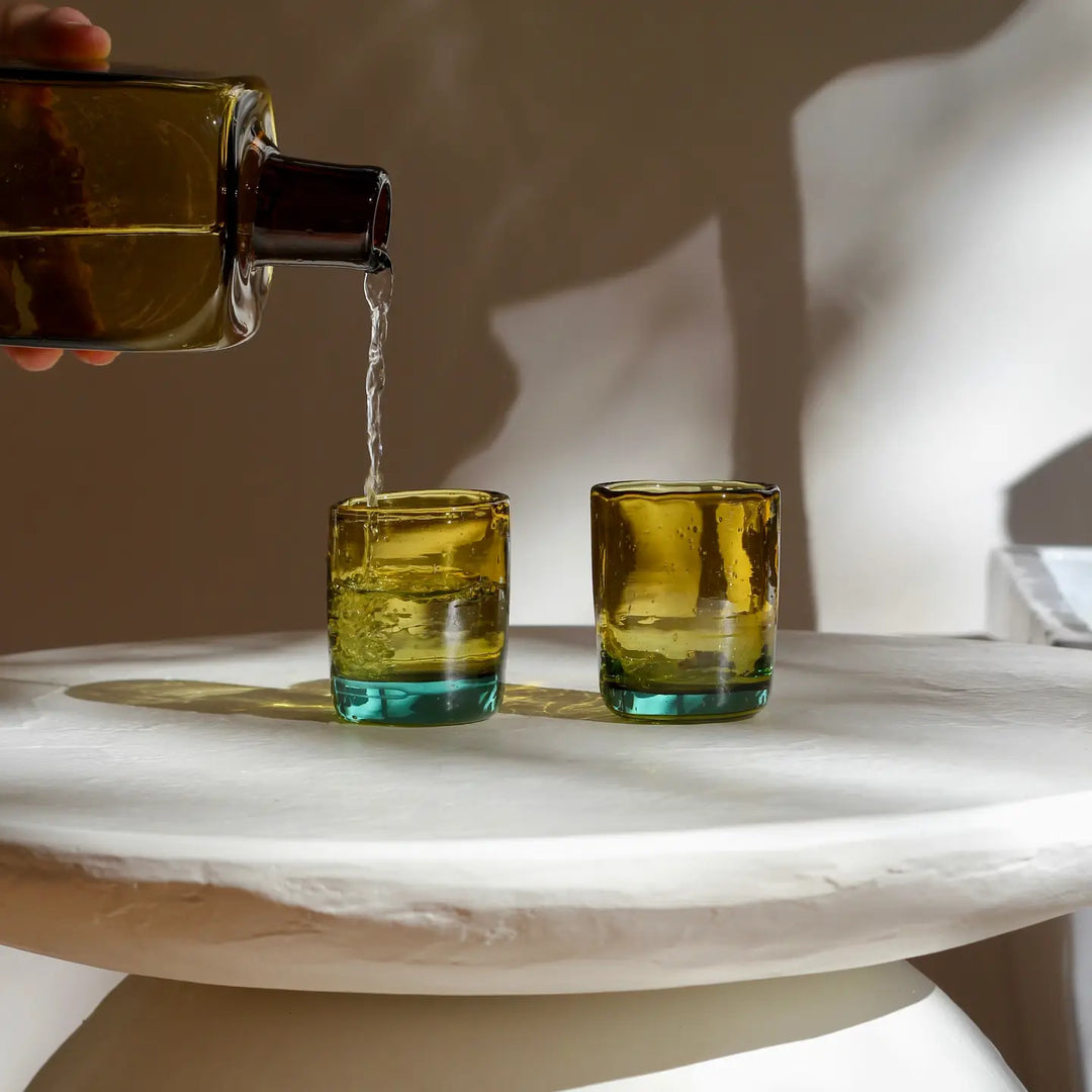 Magda Made - Bedside Recycled Glass Carafe and Glass Set in Amber