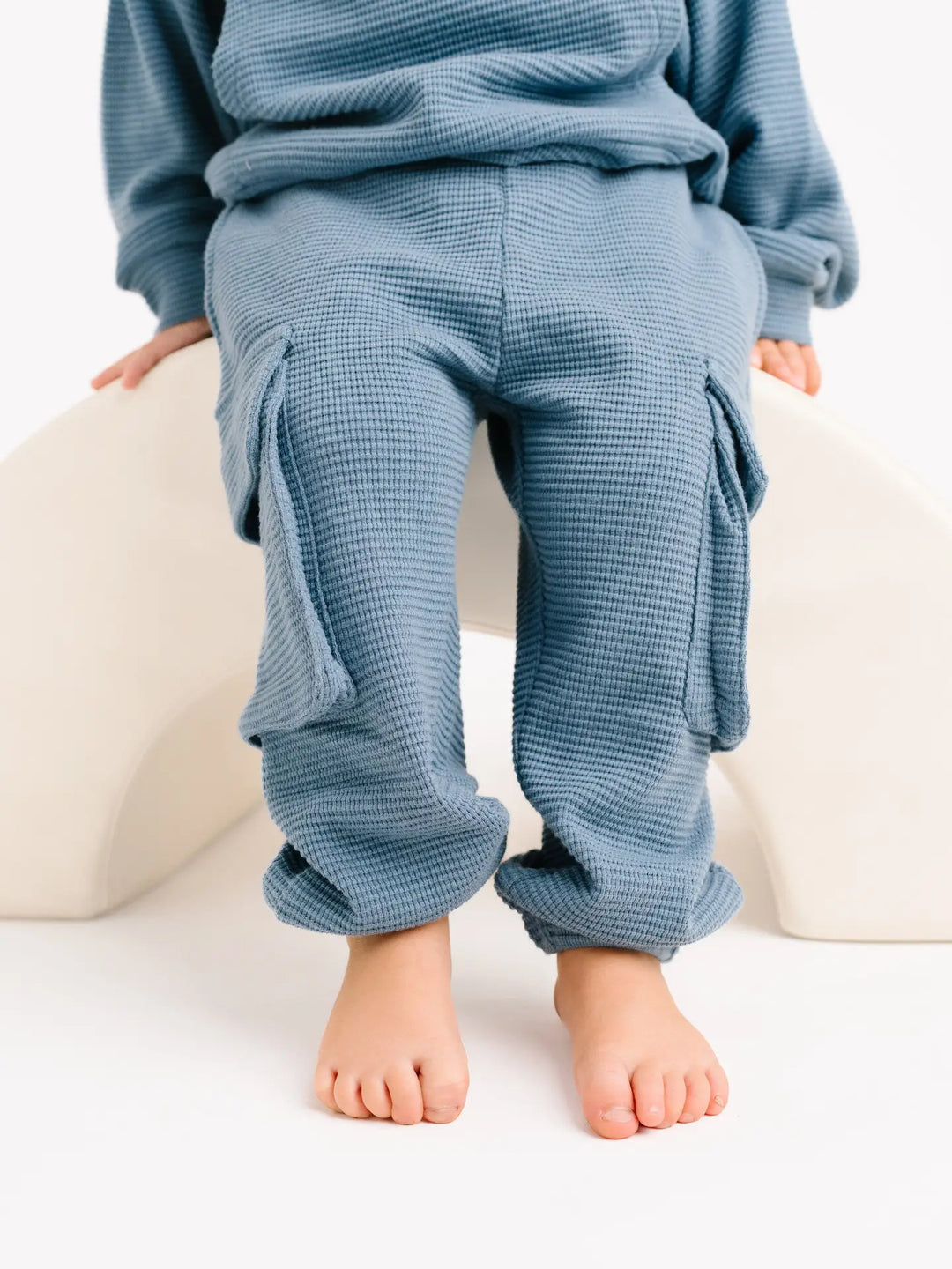 Little One Shop – Waffle Cargo Set in Dusty Blue